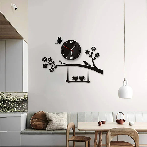 Cup Tree Wooden Clock For Wall Decor