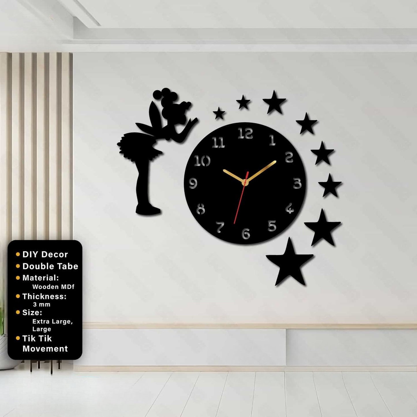Star and Fairy Wooden Clock For Wall Decor