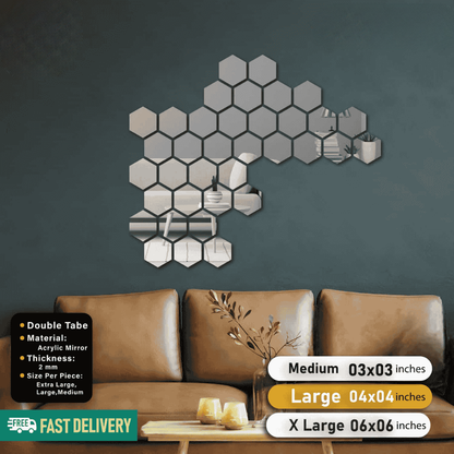Golden, Silver and Black Acrylic Hexagon For Wall Decor