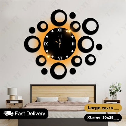 Circle Shaped Wooden Clock For Wall Decor