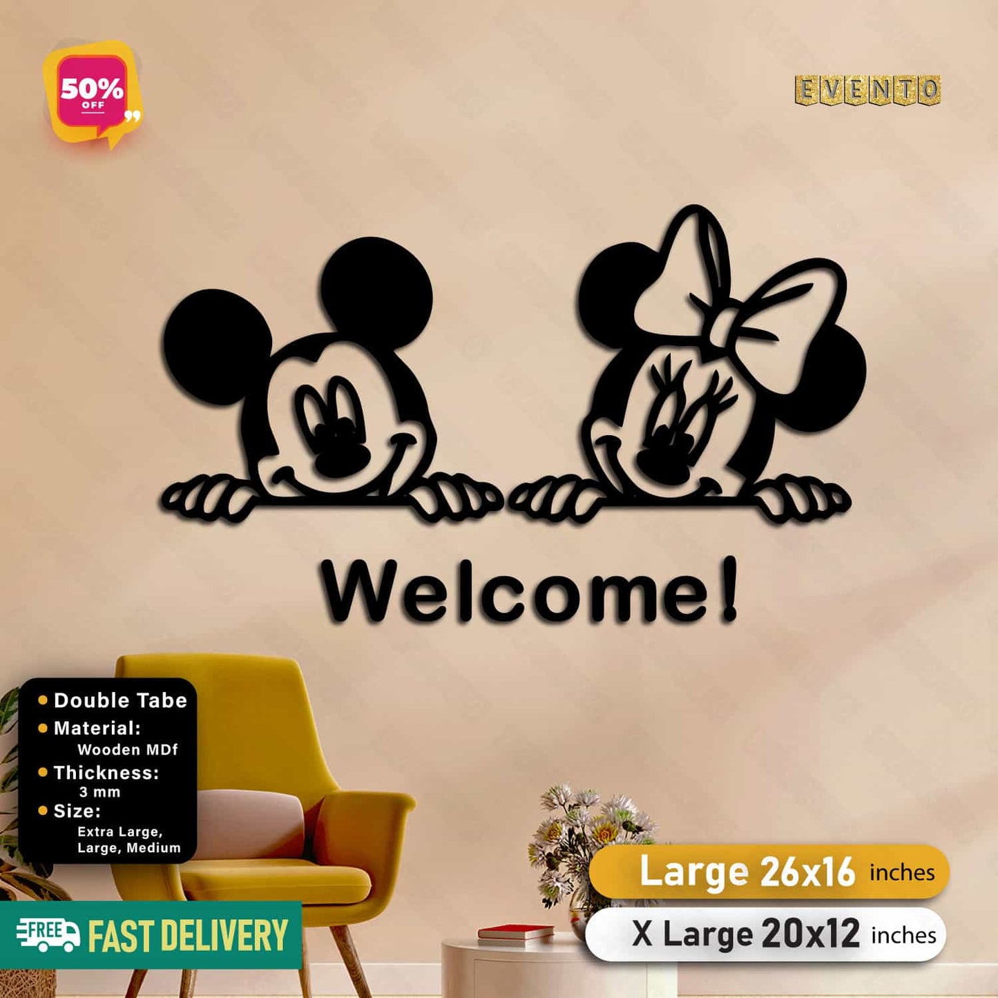 Mickey & Minnie Wooden Decor For Wall Decor