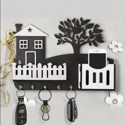 5 Hooks Wooden Home Tree Mobile and Keys Holder