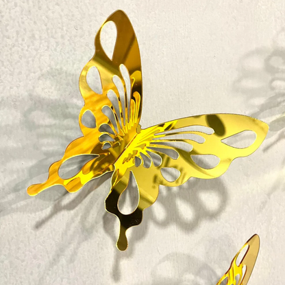 DIY 3d Miniature Golden & Silver Acrylic Butterflies For Wall Decor