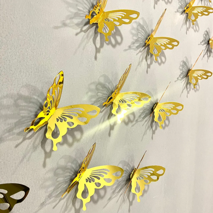 DIY 3d Miniature Golden & Silver Acrylic Butterflies For Wall Decor