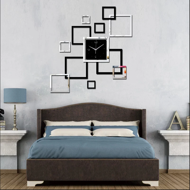 Square Shaped Silver & Golden Acrylic Clock For Wall Decor