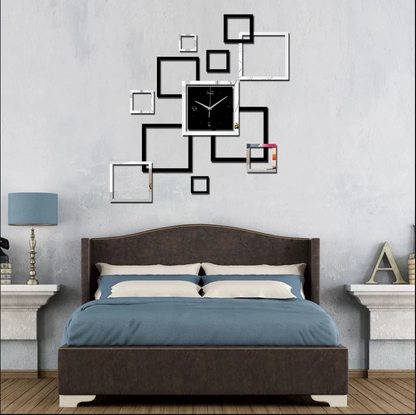 Square Shaped Silver & Golden Acrylic Clock For Wall Decor