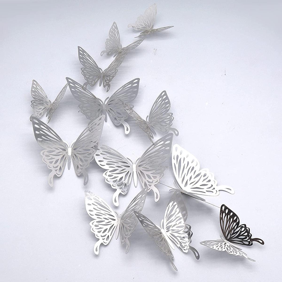 DIY 3d Miniature Golden & Silver Acrylic Butterflies For Wall Decor