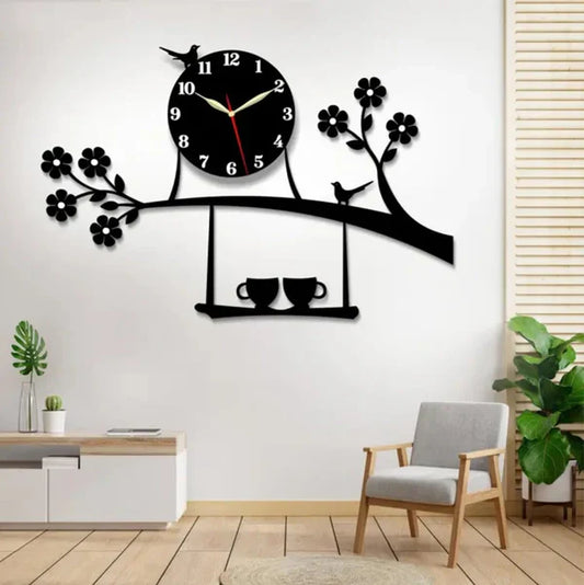 Cup Tree Wooden Clock For Wall Decor